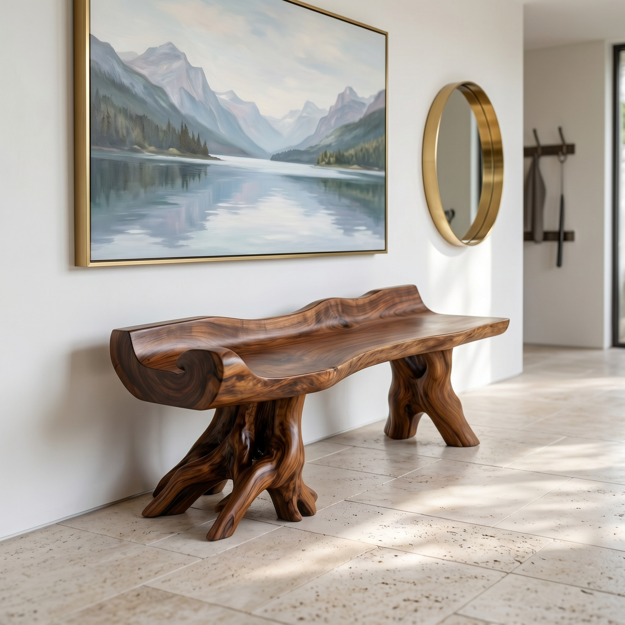 Solid Wood Garden Bench with Scroll Wave Seat for Outdoor Seating