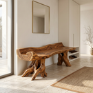 Solid Wood Garden Bench with Scroll Wave Seat for Outdoor Seating