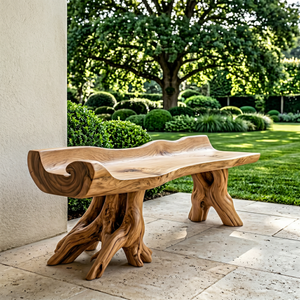 Solid Wood Garden Bench with Scroll Wave Seat for Outdoor Seating