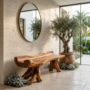 Solid Wood Garden Bench with Scroll Wave Seat for Outdoor Seating