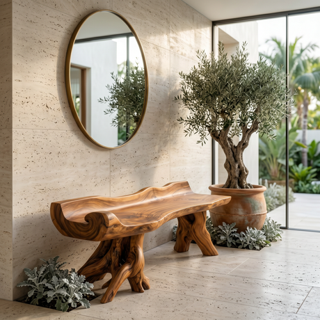 Solid Wood Garden Bench with Scroll Wave Seat for Outdoor Seating