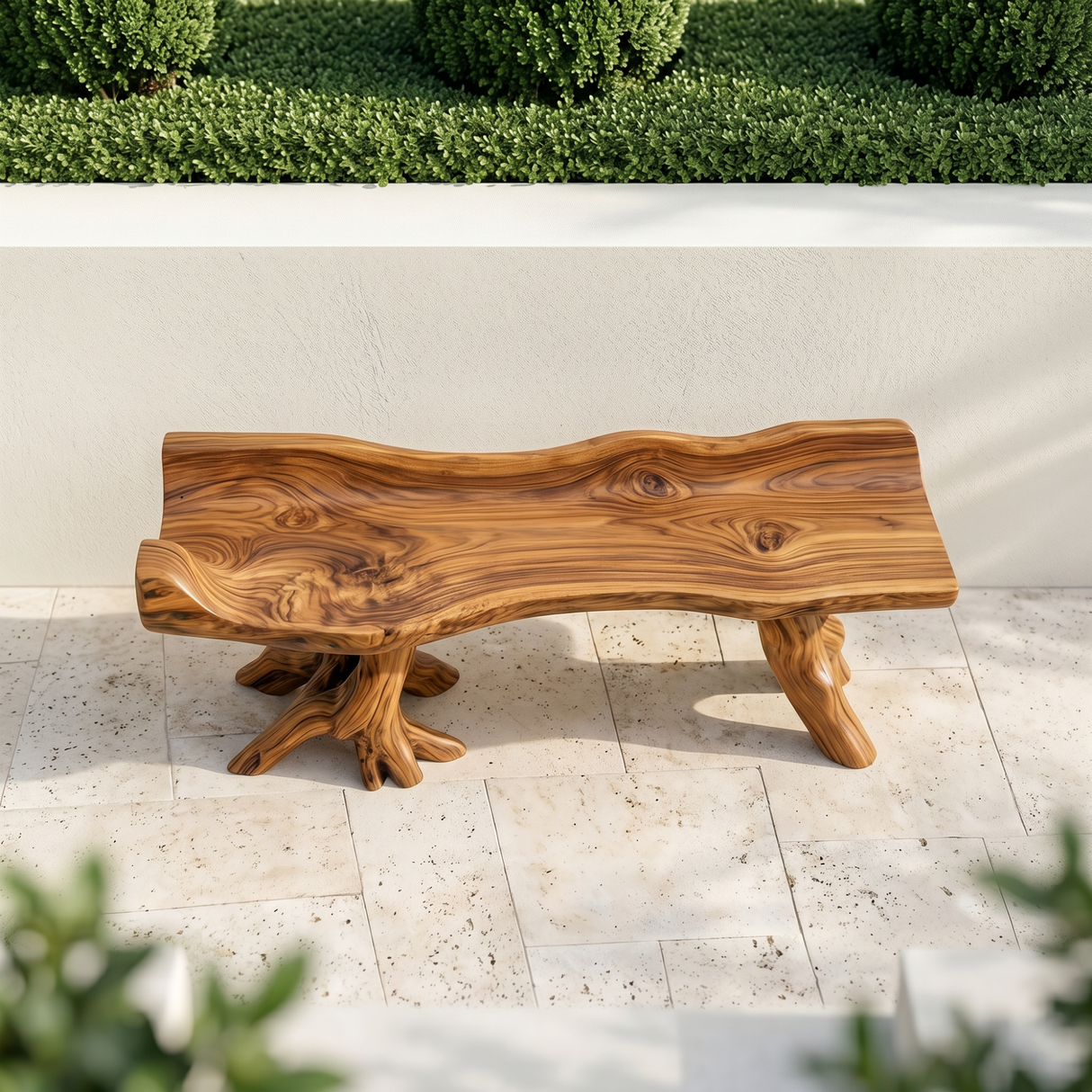 Solid Wood Garden Bench with Scroll Wave Seat for Outdoor Seating
