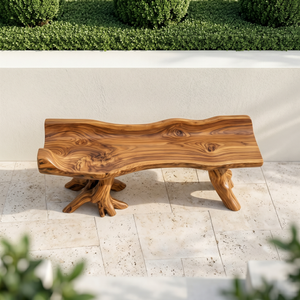 Solid Wood Garden Bench with Scroll Wave Seat for Outdoor Seating