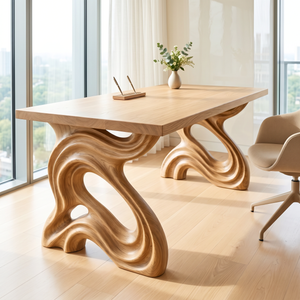 Organic Solid Wood Desk with Sculptural Loop Legs