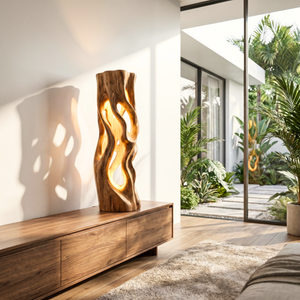 Flowing Cutout Wood Table Lamp with Warm Inner Glow