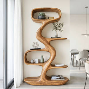 Organic Solid Wood Display Shelf with Flowing S-Shaped Frame