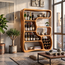 Wine Cabinet Solid Wood with Organic Open Shelves for Living Room Display