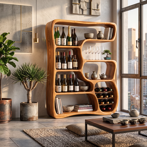 Wine Cabinet Solid Wood with Organic Open Shelves for Living Room Display