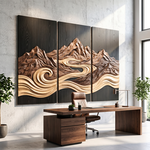 Mountain River Triptych Wood Wall Sculpture