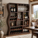 Sculptural Solid Wood Wine Cabinet with Curved Open Compartments