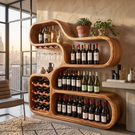 Wine Storage Cabinet Solid Wood with Curved Display Shelves for Home Bar
