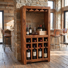 Solid Wood Wine Rack Cabinet with Stemware Holder and Display Shelf