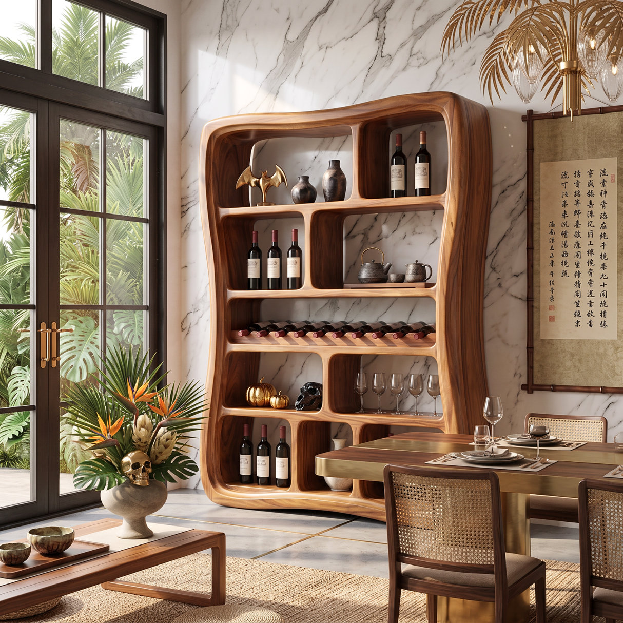 Wine Display Cabinet Solid Wood with Organic Open Compartments for Bar Decor