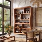 Wine Display Cabinet Solid Wood with Organic Open Compartments for Bar Decor