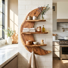 Crescent Moon Wood Wall Shelf with Three Display Tiers
