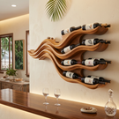 Wall-Mounted Solid Wood Wine Rack with Flowing Wave Shelves