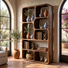 Organic Solid Wood Bookshelf with Rounded Open Display Niches