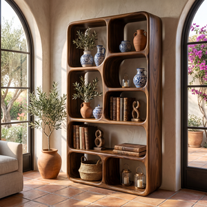 Organic Solid Wood Bookshelf with Rounded Open Display Niches