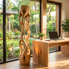 Handcrafted Solid Wood Floor Lamp with Organic Hollow Carved Body