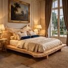 Natural Edge Solid Wood Bed with Sculpted Wave Headboard Design