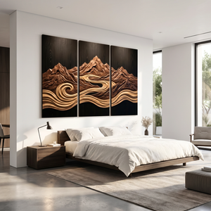 Mountain River Triptych Wood Wall Sculpture