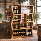 Sculptural Solid Wood Wine Cabinet with Curved Open Compartments