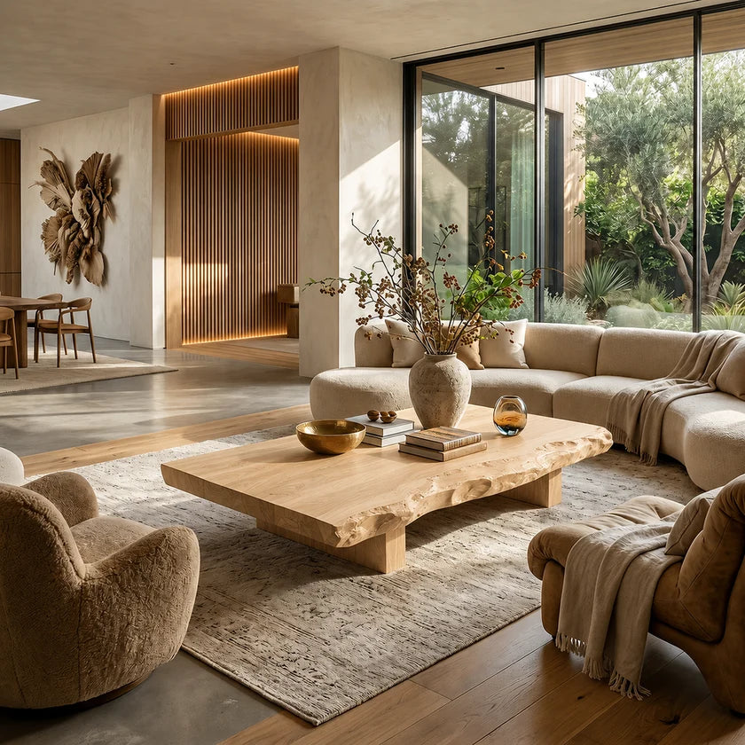 Live Edge Solid Wood Coffee Table for Modern Zen Lounges