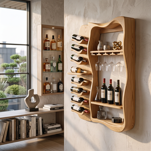 Wall Mounted Wine Rack Solid Wood with Vertical Bottle Cradles for Home Bar