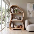 Organic Solid Wood Bookshelf with Sculptural Curved Frame