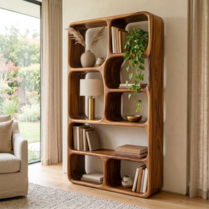Organic Solid Wood Bookshelf with Rounded Open Display Niches