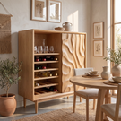 Wine Cabinet Solid Wood with Carved Relief Door and Bottle Shelves for Dining Room