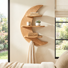 Crescent Moon Wood Wall Shelf with Three Display Tiers