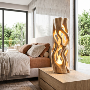 Flowing Cutout Wood Table Lamp with Warm Inner Glow