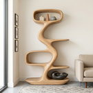 Organic Solid Wood Display Shelf with Flowing S-Shaped Frame