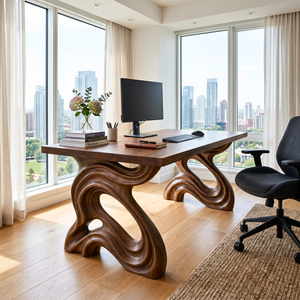 Organic Solid Wood Desk with Sculptural Loop Legs