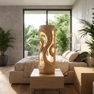 Organic Cutout Wood Floor Lamp with Warm Glow