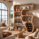 Wine Cabinet Solid Wood with Organic Open Shelves for Living Room Display