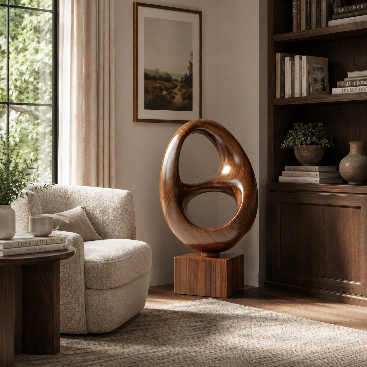 Handcrafted Solid Wood Double Void Abstract Sculpture for Modern Decor