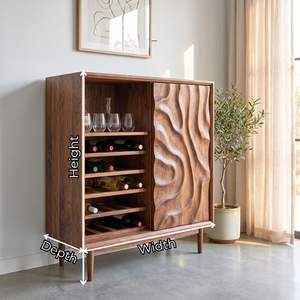 Wine Cabinet Solid Wood with Carved Relief Door and Bottle Shelves for Dining Room