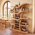 Freestanding Wine Rack Solid Wood with Branching Shelves for Home Bar
