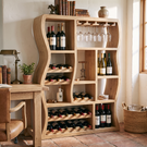 Sculptural Solid Wood Wine Cabinet with Curved Open Compartments