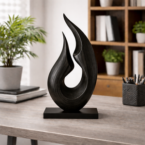 Abstract Flame Wood Sculpture Modern Handmade Tabletop Art Decor