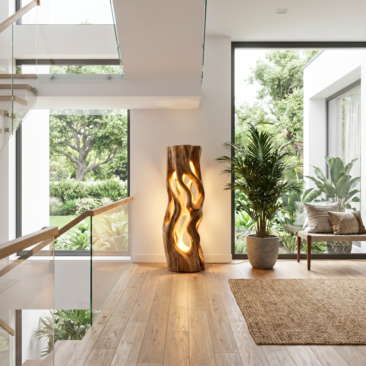 Flowing Cutout Wood Table Lamp with Warm Inner Glow