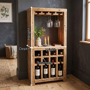 Solid Wood Wine Rack Cabinet with Stemware Holder and Display Shelf