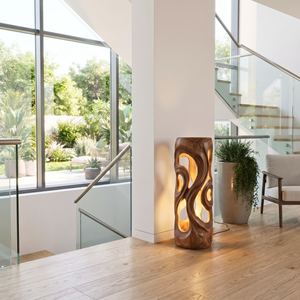 Organic Cutout Wood Floor Lamp with Warm Glow