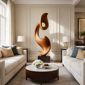 Tall Solid Wood Abstract Floor Sculpture with Plinth for Modern Interiors