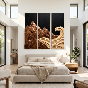 Mountain Wave Triptych Wood Wall Sculpture