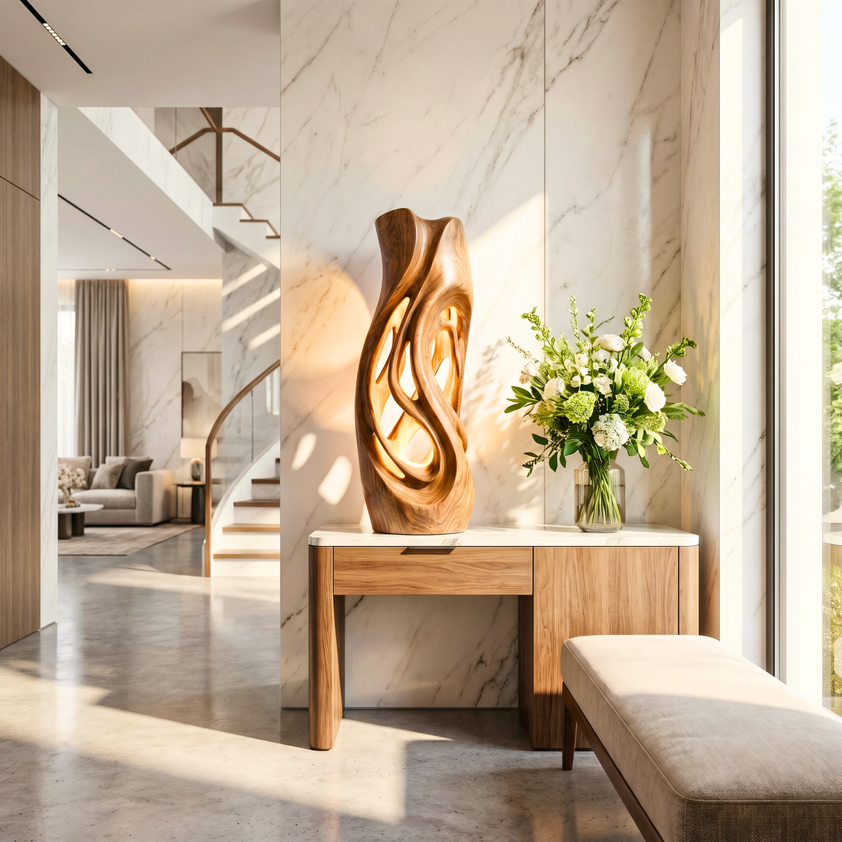 Flowing Hollow Wood Table Lamp with Warm Ambient Glow