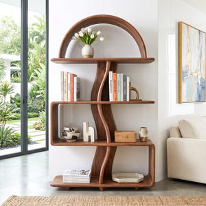 Organic Solid Wood Bookshelf with Arched Frame and Open Shelves