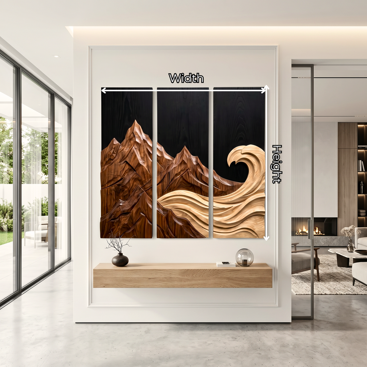 Mountain Wave Triptych Wood Wall Sculpture